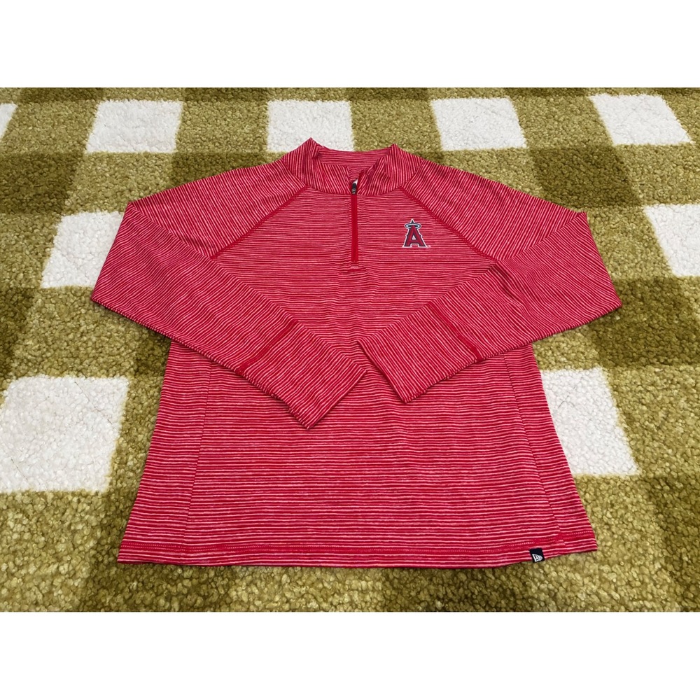 New Era Los Angeles Angels Quarter Zip Pullover Red Striped Mens Size‎ M MLB